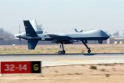 An MQ-9 Reaper unmanned aerial vehicle lands at Joint Base Balad, Iraq, Nov. 10, 2008 (U.S. Air Force photo by Erik Gudmundson).