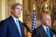 U.S. Secretary of State John Kerry addresses reporters after meeting with French Foreign Minister Laurent Fabius in Paris, France, Nov. 20, 2014 (State Department photo).