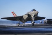 An F-35C Lightning II carrier variant Joint Strike Fighter lands on the flight deck of the aircraft carrier USS Nimitz, Nov. 5, 2014  (U.S. Navy photo by Mass Communication Spc. Shauna C. Sowersby).