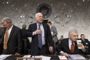 Senate Armed Services Committee Chairman Sen. John McCain, Sen. Jack Reed and Sen. James Inhofe prepare to vote on the nomination of Ashton Carter to be the Pentagon chief, Feb. 10, 2015, Washington (AP photo by J. Scott Applewhite).