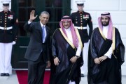 U.S. President Barack Obama greets Saudi Crown Prince Mohammed bin Nayef bin Abdulaziz Al Saud and Deputy Crown Prince Mohammed bin Salman bin Abdulaziz Al Saud, Washington, May 13, 2015 (AP photo by Manuel Balce Ceneta).