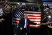 Republican presidential candidate Donald Trump arrives at a campaign rally, Everett, Tuesday, Wash., Aug. 30, 2016 (AP photo by Evan Vucci).