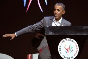 Former U.S. President Barack Obama delivers a speech during the Fourth Congress of Indonesian Diaspora, Jakarta, Indonesia, July 1, 2017 (AP photo by Achmad Ibrahim).