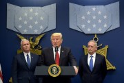 U.S. President Donald Trump, flanked by Vice President Mike Pence and Defense Secretary James Mattis, speaks during an event at the Pentagon, Washington, Jan. 27, 2017 (AP photo by Susan Walsh).