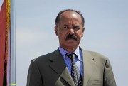 Eritrean President Isaias Afwerki stands during a military parade after being welcomed by Somali President Mohamed Abdullahi Mohamed upon his arrival at the airport in Mogadishu, Somalia, Dec. 13, 2018 (AP photo by Farah Abdi Warsameh).