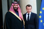 French President Emmanuel Macron receives Saudi Crown Prince Mohammed bin Salman at the Elysee Palace, Paris, France, April 10, 2018 (Sipa USA photo via AP Images).