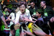 Claudia Lopez celebrates her victory in Bogota's mayoral election, Oct. 27, 2019 (AP photo by Ivan Valencia).