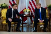 President Donald Trump and French President Emmanuel Macron during a meeting at the NATO summit, London, Dec. 3, 2019 (AP photo by Evan Vucci).