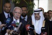 The Saudi ambassador to the Palestinian Authority and the Palestinian Minister of Foreign Affairs and Expatriates in Ramallah.