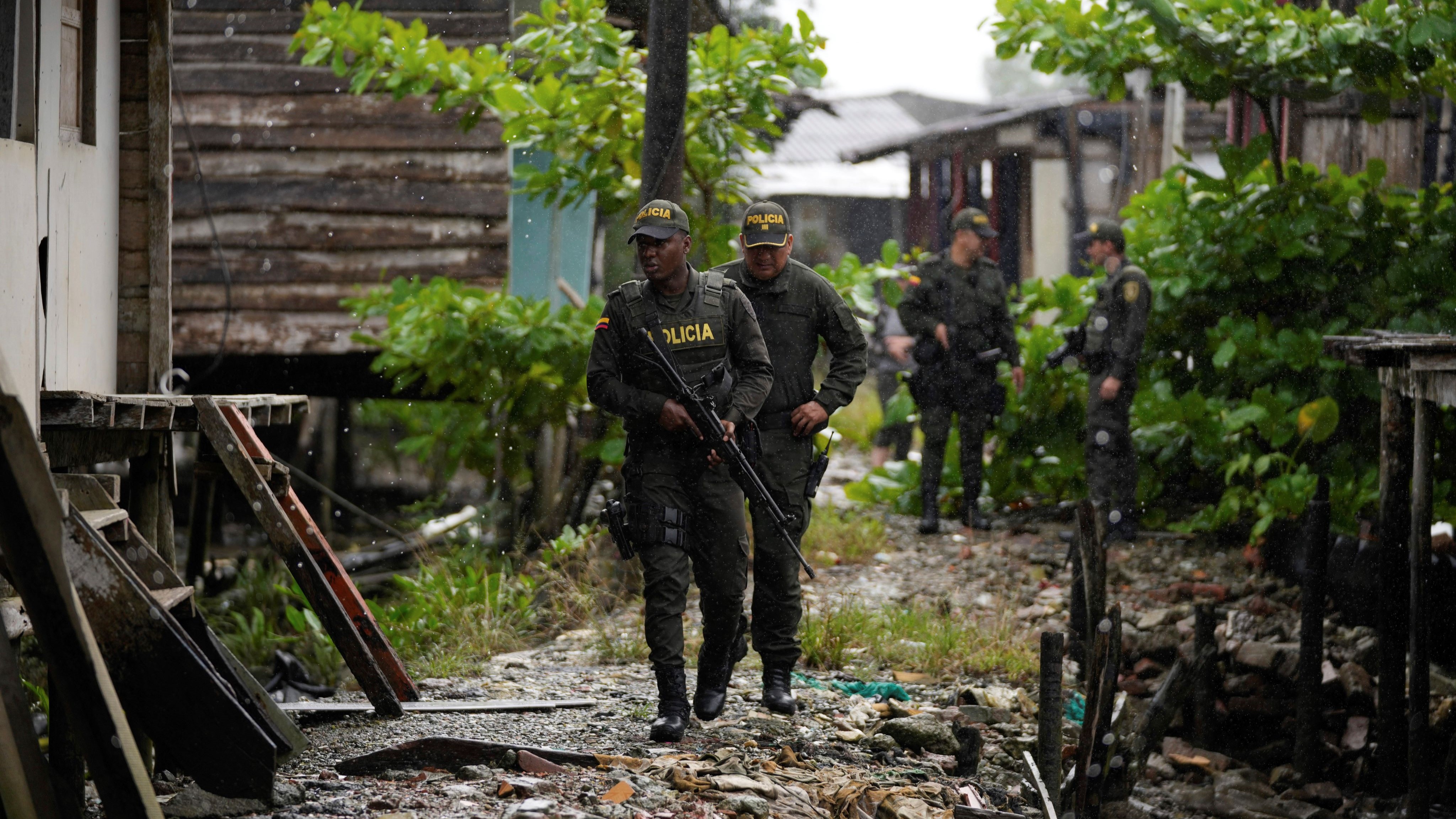 Police patrol a municipality successful Colombia.