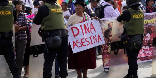 An anti-government protester in Peru.