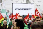 Demonstrators protest against the European Union’s plans to reintroduce austerity measures.
