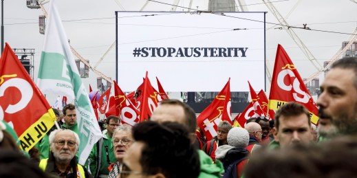 Demonstrators protest against the European Union’s plans to reintroduce austerity measures.