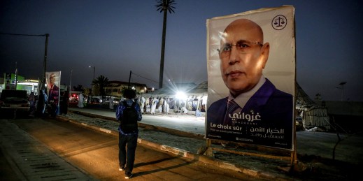 An electoral banner for Mauritanian President Mohamed Ould Ghazouani.
