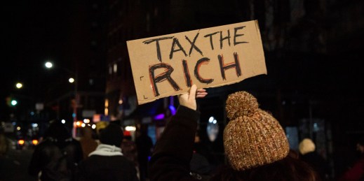 Protesters march on Billionaires Row in New York City.