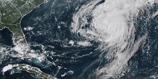 A satellite image shows Hurricane Ernesto.