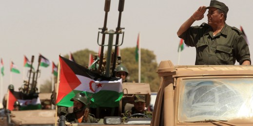 A Sahrawi soldier salutes during a military parade.