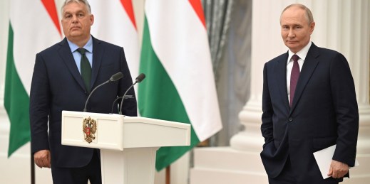 Hungarian Prime Minister Viktor Orban and Russian President Vladimir Putin.