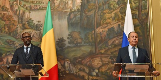 Russian Foreign Minister Sergei Lavrov meeting with Malian Foreign Minister Abdoulaye Diop.