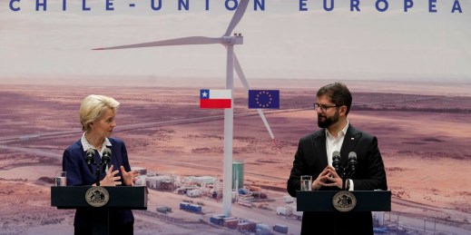 European Commission President Ursula Von Der Leyen speaks during a joint press conference with Chilean President Gabriel Boric.