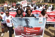 Activists and relatives of Ugandan Olympic athlete Rebecca Cheptegei.