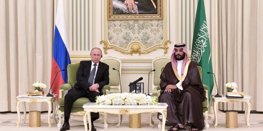 Russian President Vladimir Putin and Saudi Arabian Crown Prince Mohammed bin Salman.