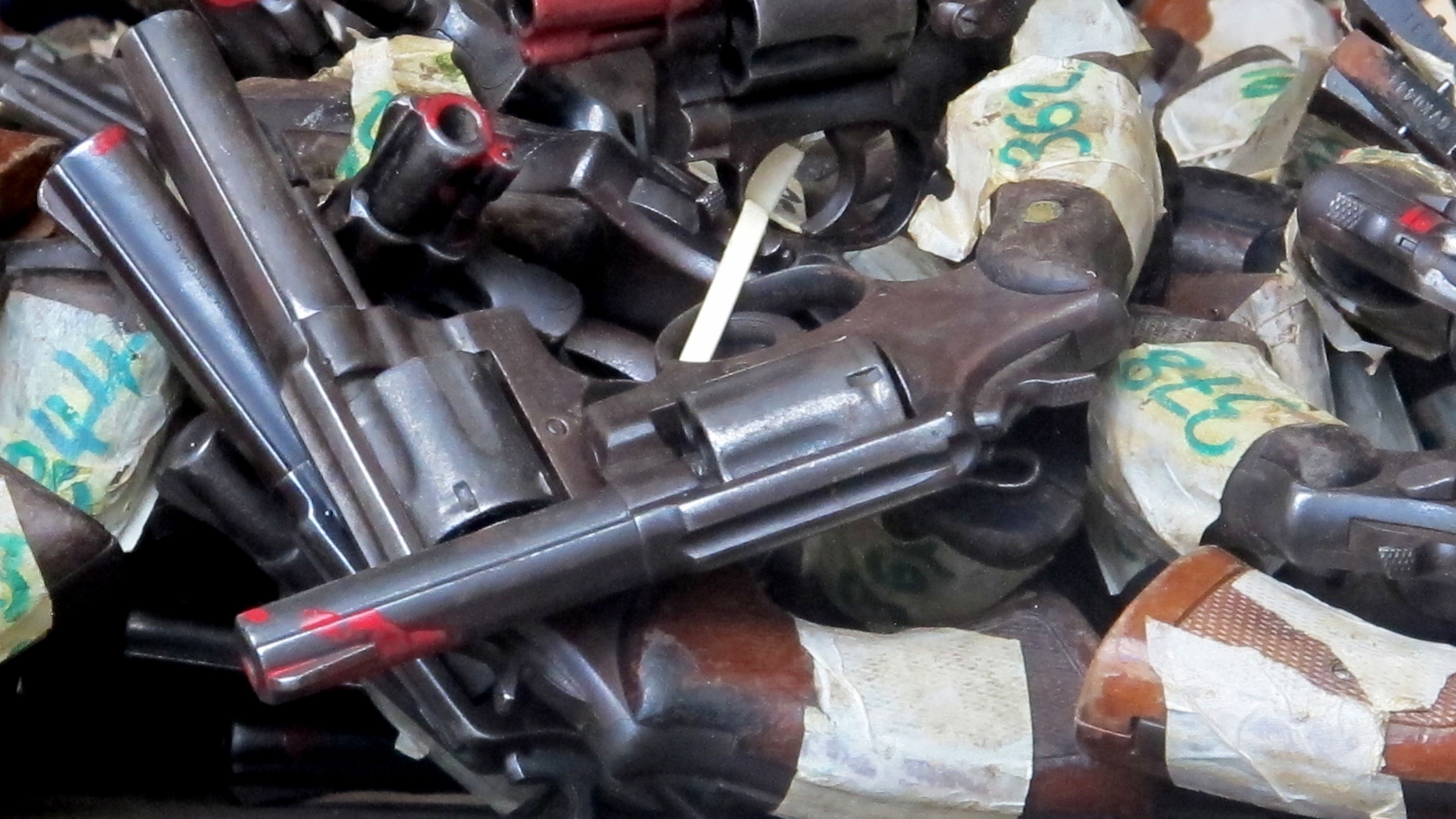 Handguns seized by police in Jamaica.