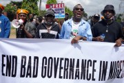 Demonstrators protest in Lagos, Nigeria.