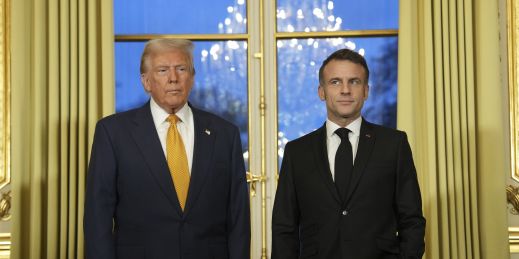 French President Emmanuel Macron poses with U.S. President-elect Donald Trump.