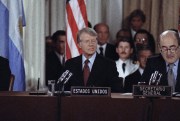 U.S. President Jimmy Carter and Alejandro Orfila, president of the Organization of American States.