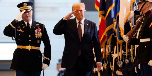 U.S. President Donald Trump reviews the troops in the U.S. Capitol.